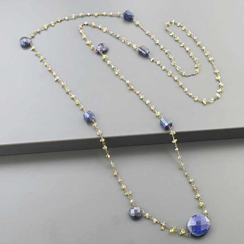 Collana A Nodo Orafo Rosato Con Peridoto E Lapis Lazuli