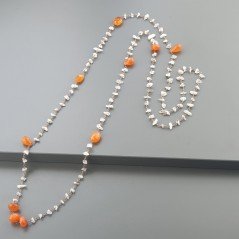 Collana A Nodo Orafo Rosato Con Labradorite Bianca E Corniola