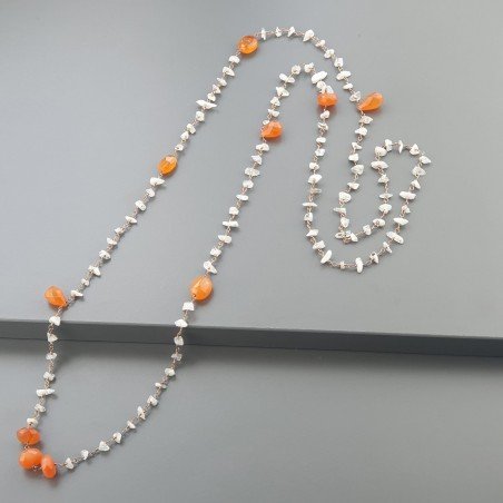 Collana A Nodo Orafo Rosato Con Labradorite Bianca E Corniola