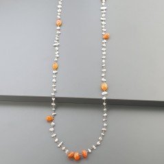 Collana A Nodo Orafo Rosato Con Labradorite Bianca E Corniola
