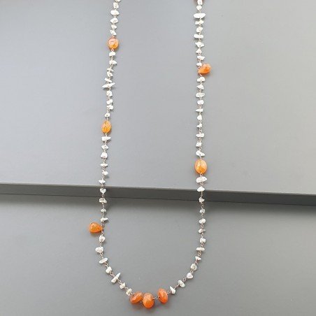 Collana A Nodo Orafo Rosato Con Labradorite Bianca E Corniola