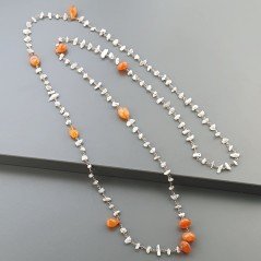 Collana A Nodo Orafo Rosato Con Labradorite Bianca E Corniola