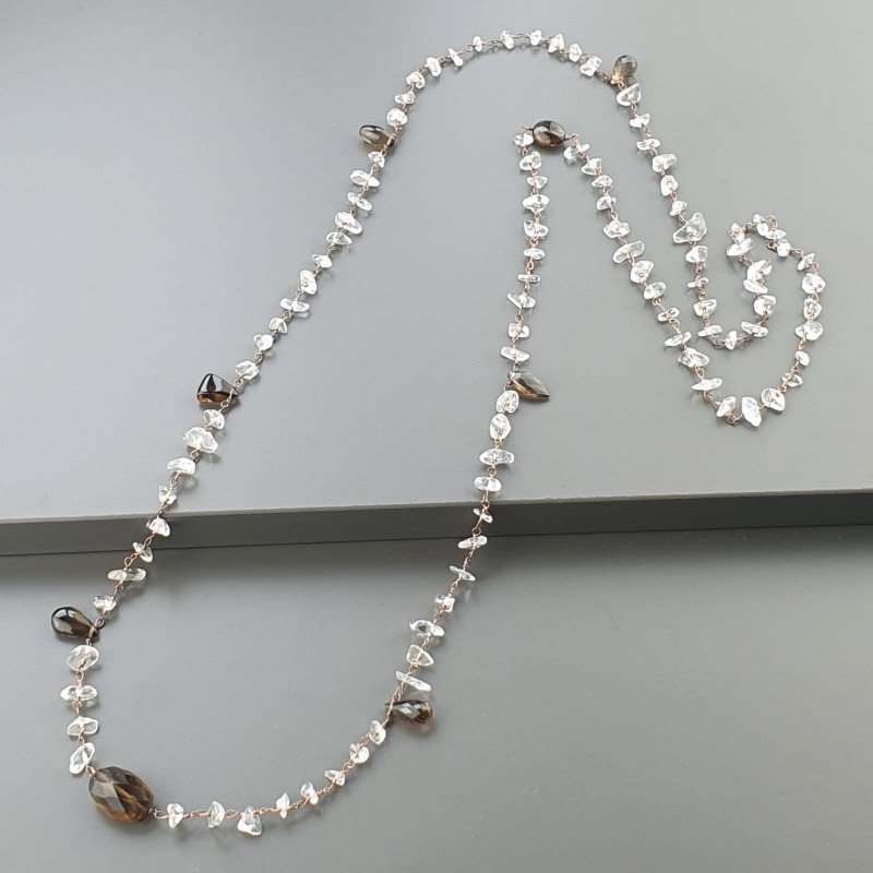 Collana A Nodo Orafo Rosato Con Quarzo Fume