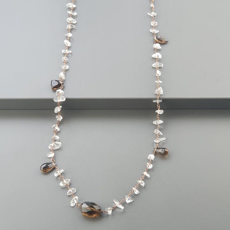 Collana A Nodo Orafo Rosato Con Quarzo Fume