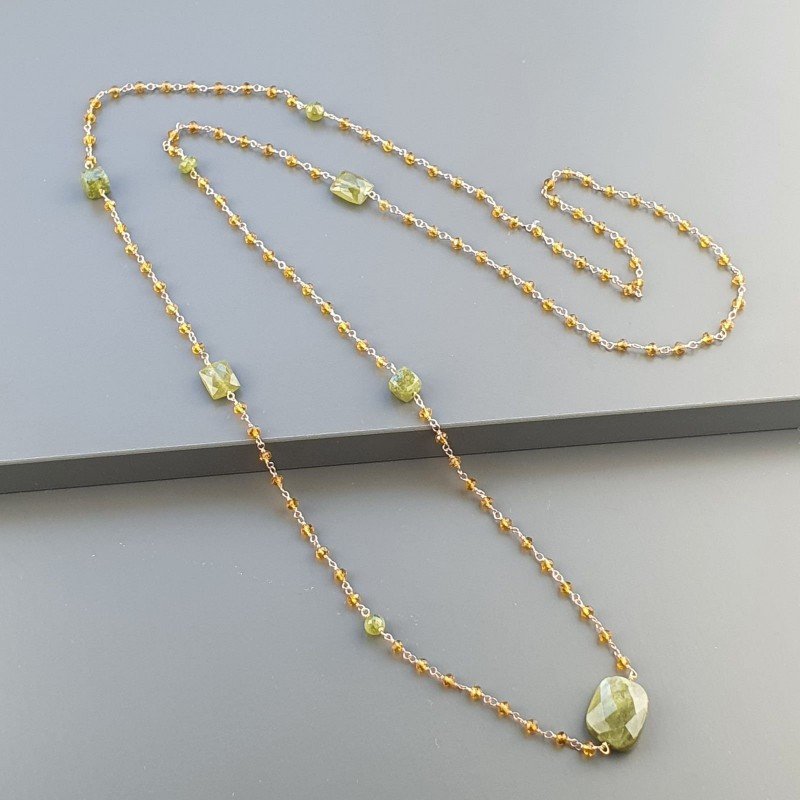 Collana A Nodo Orafo Rosato Con Cristallo Giallo E Perdoto