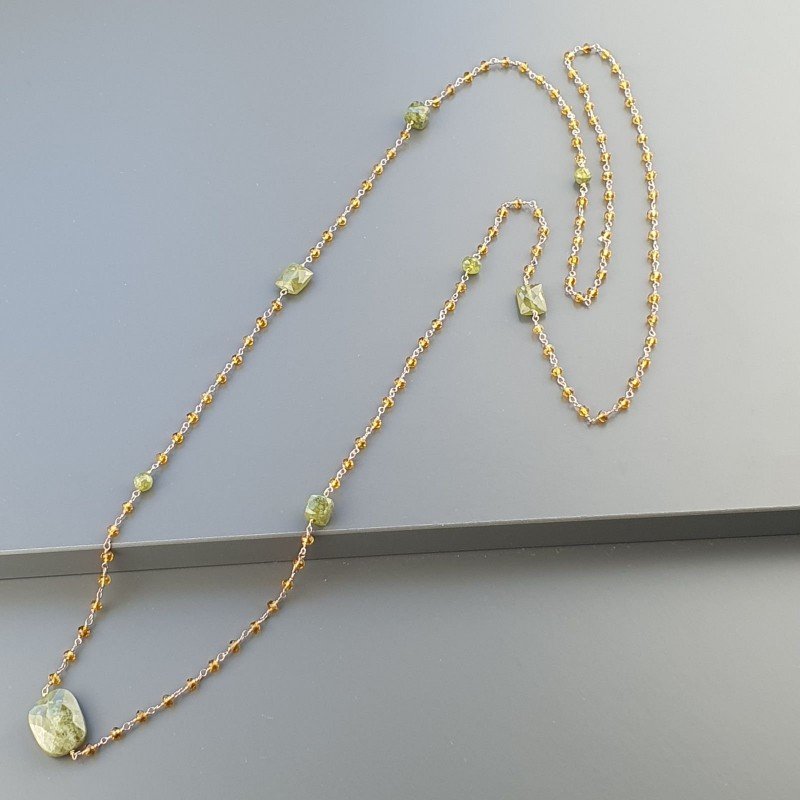 Collana A Nodo Orafo Rosato Con Cristallo Giallo E Perdoto