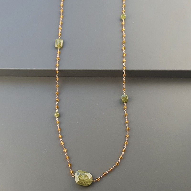 Collana A Nodo Orafo Rosato Con Cristallo Giallo E Perdoto