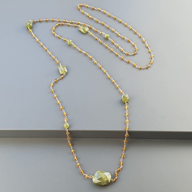 Collana A Nodo Orafo Rosato Con Cristallo Giallo E Perdoto