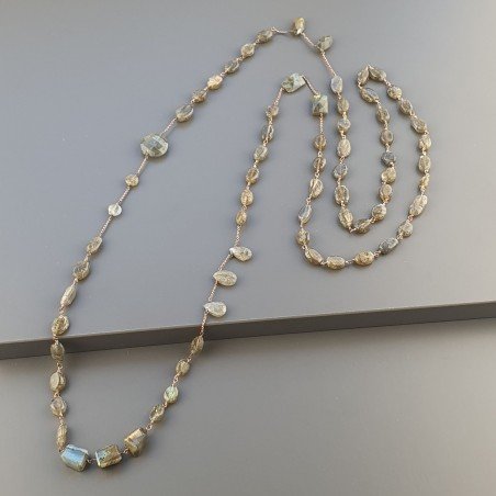Collana A Nodo Orafo Rosato Con Labradorite E Labradorite