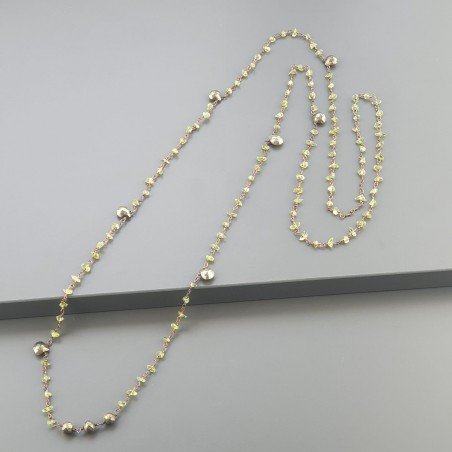 Collana A Nodo Orafo Rosato Con Peridoto E Pirite Naturale