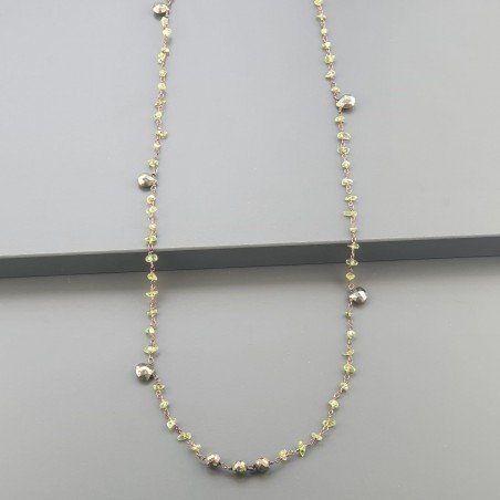 Collana A Nodo Orafo Rosato Con Peridoto E Pirite Naturale