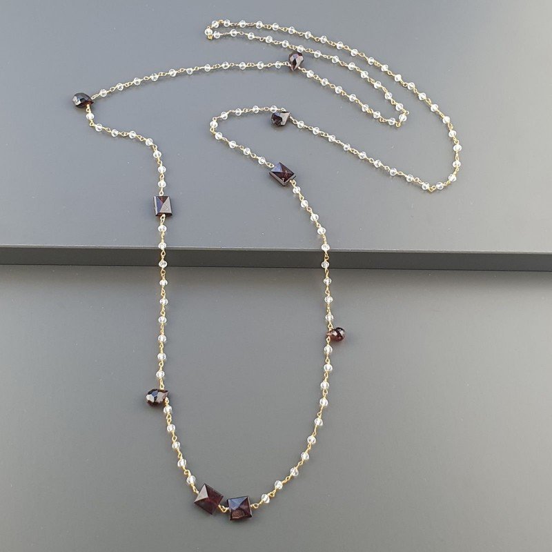 Collana A Nodo Orafo Dorato Con Cristallo E Granato
