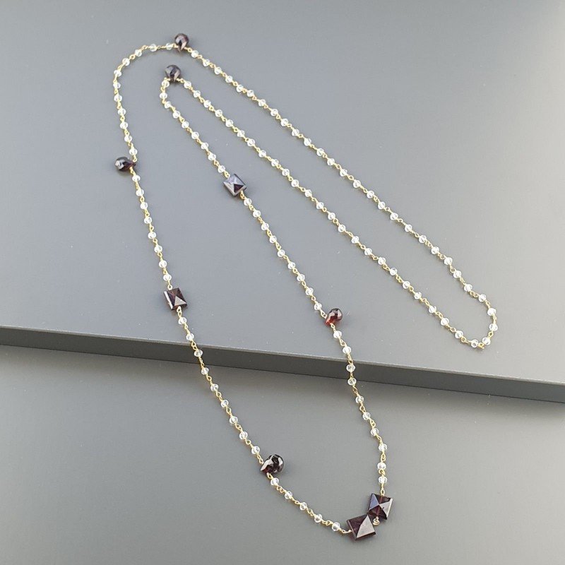 Collana A Nodo Orafo Dorato Con Cristallo E Granato