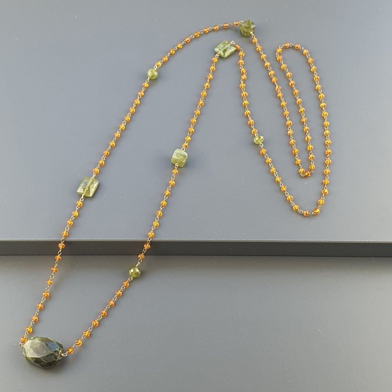Collana A Nodo Orafo Dorato Con Cristallo Arancio E Peridoto