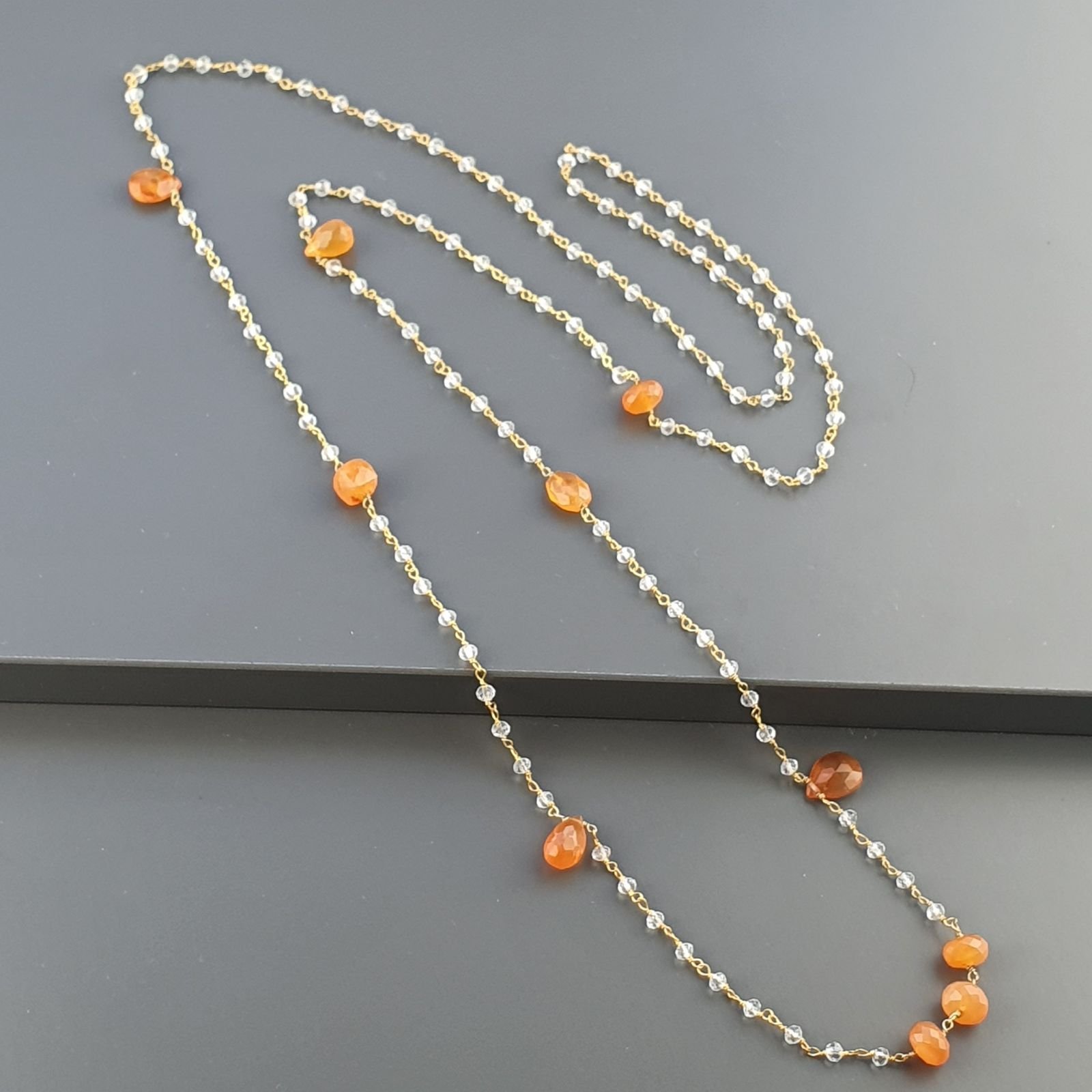 Collana A Nodo Orafo Dorato Con Cristallo E Corniola
