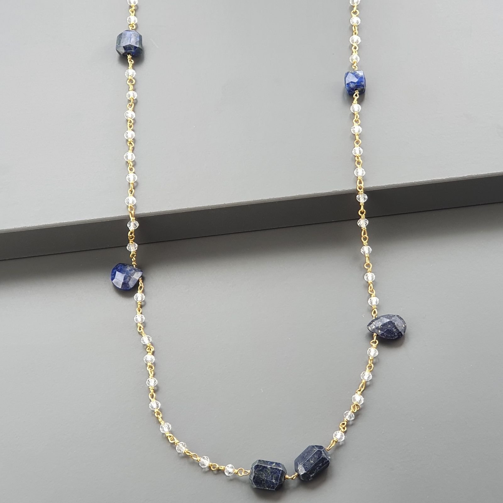 Collana A Nodo Orafo Dorato Con Cristallo E Lapis Lazuli