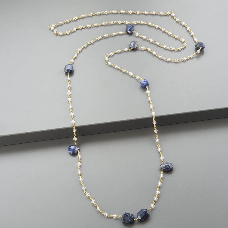 Collana A Nodo Orafo Dorato Con Cristallo E Lapis Lazuli