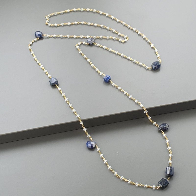 Collana A Nodo Orafo Dorato Con Cristallo E Lapis Lazuli