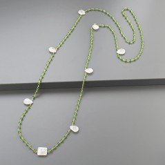 Collana A Nodo Orafo Rosato Con Cristallo Verde E Labradorite Bianca