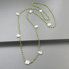 Collana A Nodo Orafo Rosato Con Cristallo Verde E Labradorite Bianca