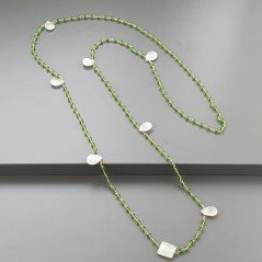 Collana A Nodo Orafo Rosato Con Cristallo Verde E Labradorite Bianca