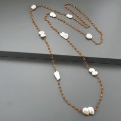 Collana A Nodo Orafo Brunito Con Cristallo Arancio E Perle Di Fiume Collana A Nodo Orafo Brunito Con Cristallo Arancio E Perle Di Fiume