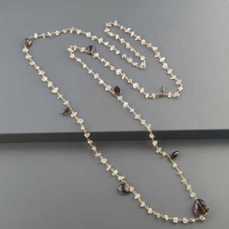 Collana A Nodo Orafo Dorato Con Pietra Di Luna (Adularia) E Quarzo Fume