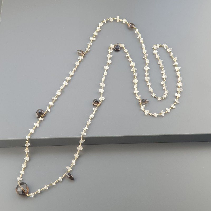 Collana A Nodo Orafo Dorato Con Pietra Di Luna (Adularia) E Quarzo Fume