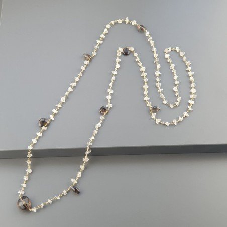 Collana A Nodo Orafo Dorato Con Pietra Di Luna (Adularia) E Quarzo Fume