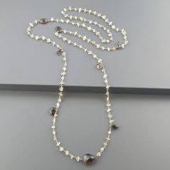 Collana A Nodo Orafo Dorato Con Pietra Di Luna (Adularia) E Quarzo Fume