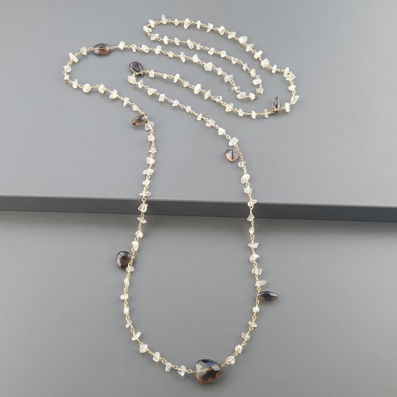Collana A Nodo Orafo Dorato Con Pietra Di Luna (Adularia) E Quarzo Fume