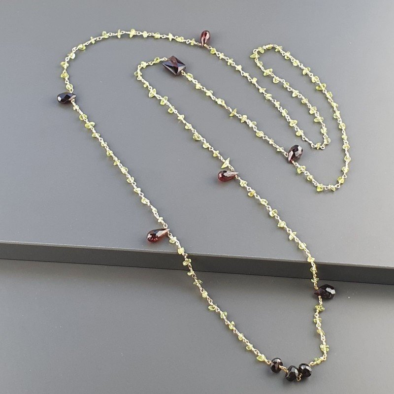 Collana A Nodo Orafo Dorato Con Peridoto E Granato Naturale