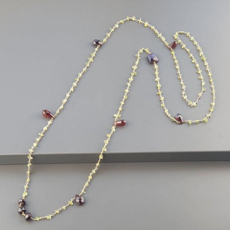 Collana A Nodo Orafo Dorato Con Peridoto E Granato Naturale