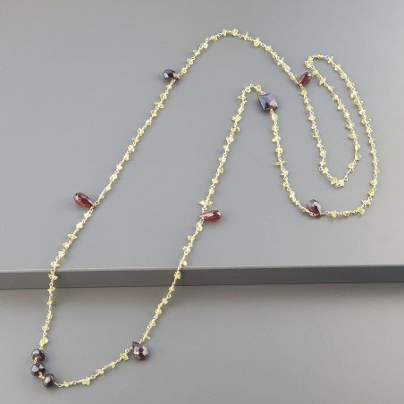 Collana A Nodo Orafo Dorato Con Peridoto E Granato Naturale