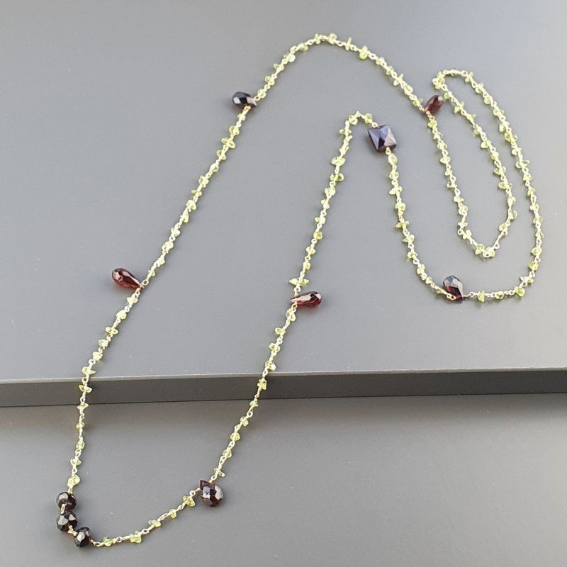 Collana A Nodo Orafo Dorato Con Peridoto E Granato Naturale
