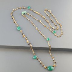 Collana A Nodo Orafo Dorato Con Occhio Di Tigre,Onice Verde E Giada