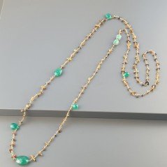 Collana A Nodo Orafo Dorato Con Occhio Di Tigre,Onice Verde E Giada
