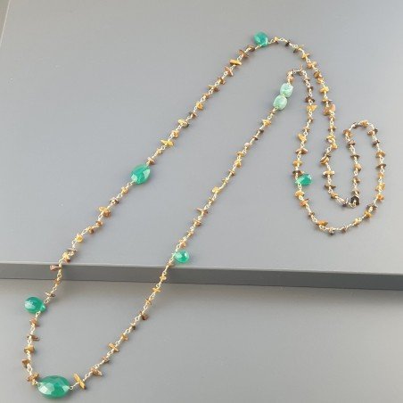Collana A Nodo Orafo Dorato Con Occhio Di Tigre,Onice Verde E Giada