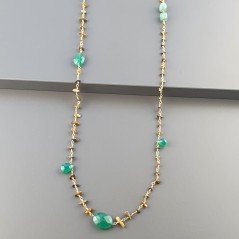 Collana A Nodo Orafo Dorato Con Occhio Di Tigre,Onice Verde E Giada