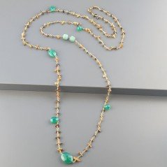 Collana A Nodo Orafo Dorato Con Occhio Di Tigre,Onice Verde E Giada
