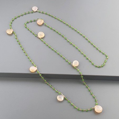 Collana A Nodo Orafo Rosato Con Cristallo Verde E Calcedonio