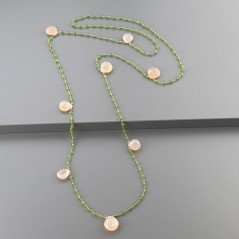 Collana A Nodo Orafo Rosato Con Cristallo Verde E Calcedonio