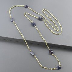 Collana A Nodo Orafo Dorato Con Peridoto E Iolite Sassi