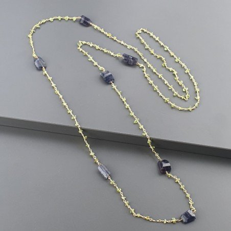 Collana A Nodo Orafo Dorato Con Peridoto E Iolite Sassi