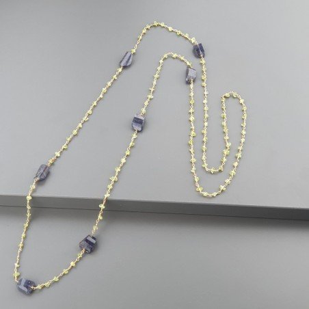Collana A Nodo Orafo Dorato Con Peridoto E Iolite Sassi