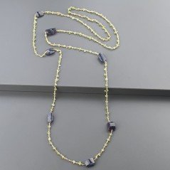 Collana A Nodo Orafo Dorato Con Peridoto E Iolite Sassi