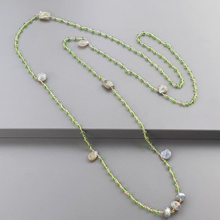 Collana A Nodo Orafo Rosato Con Cristallo Verde E Labradorite