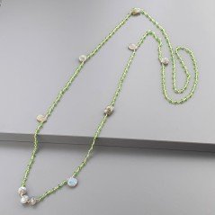 Collana A Nodo Orafo Rosato Con Cristallo Verde E Labradorite