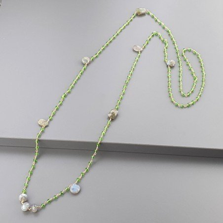 Collana A Nodo Orafo Rosato Con Cristallo Verde E Labradorite