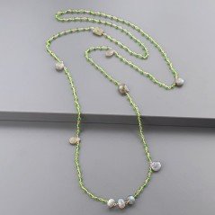 Collana A Nodo Orafo Rosato Con Cristallo Verde E Labradorite